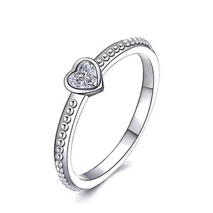 NEW Women's Milgrain 925 Sterling Silver Diamond Simulant Heart Ring Size 6.5